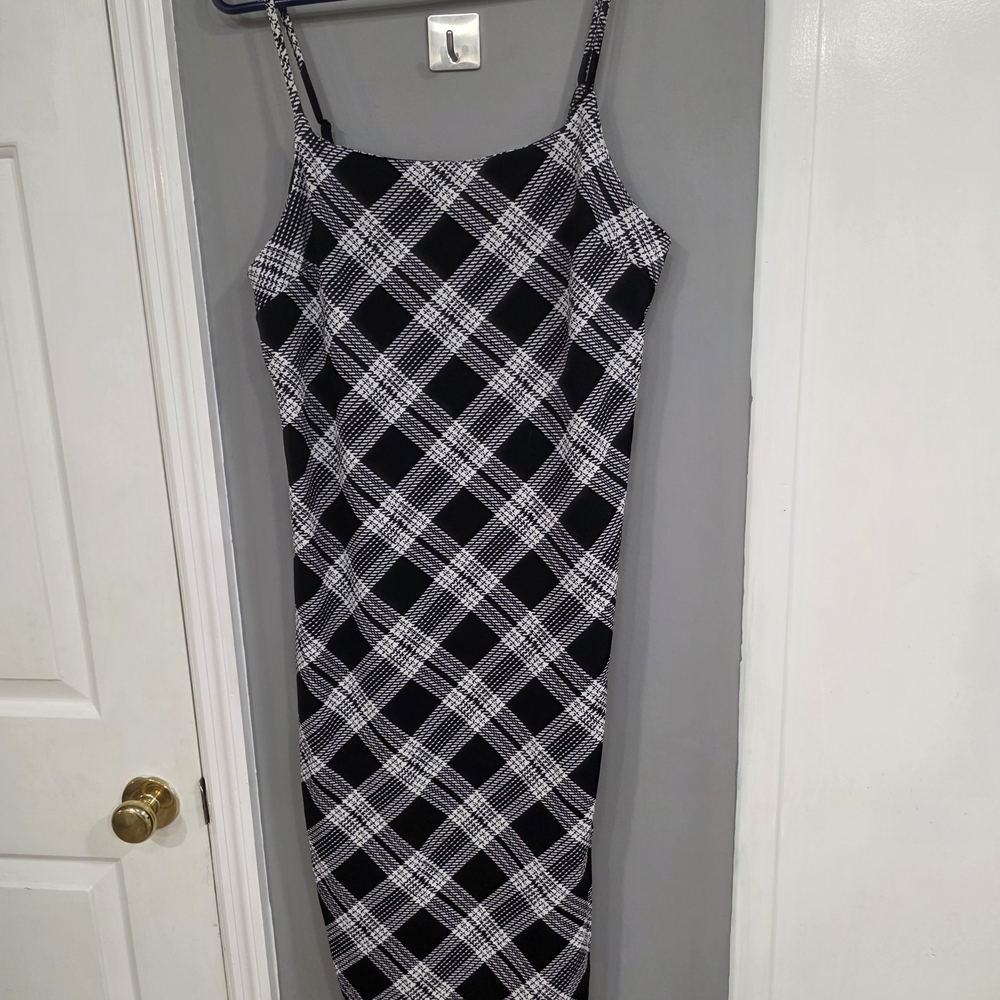 No Boundaries Black and White Plaid Dress